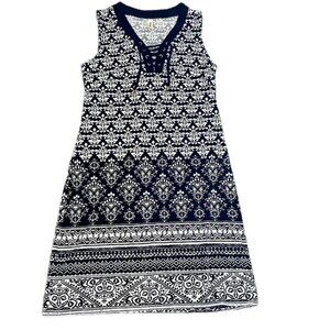 Tacera Floral Print Sleeveless Lace Up Dress Black and White Size Petite Small
